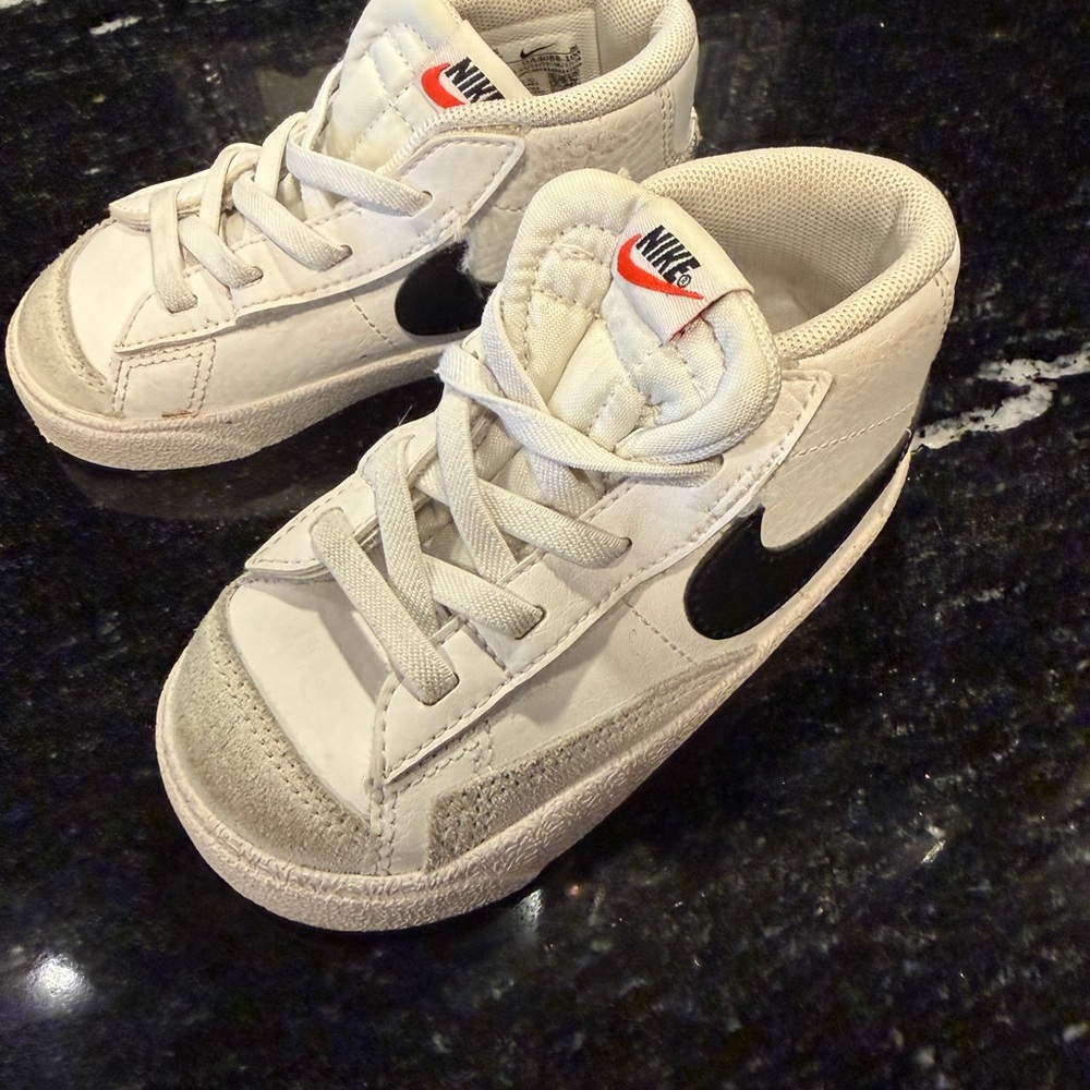 Nike Kids White High-Top Sneakers with Black Swoosh